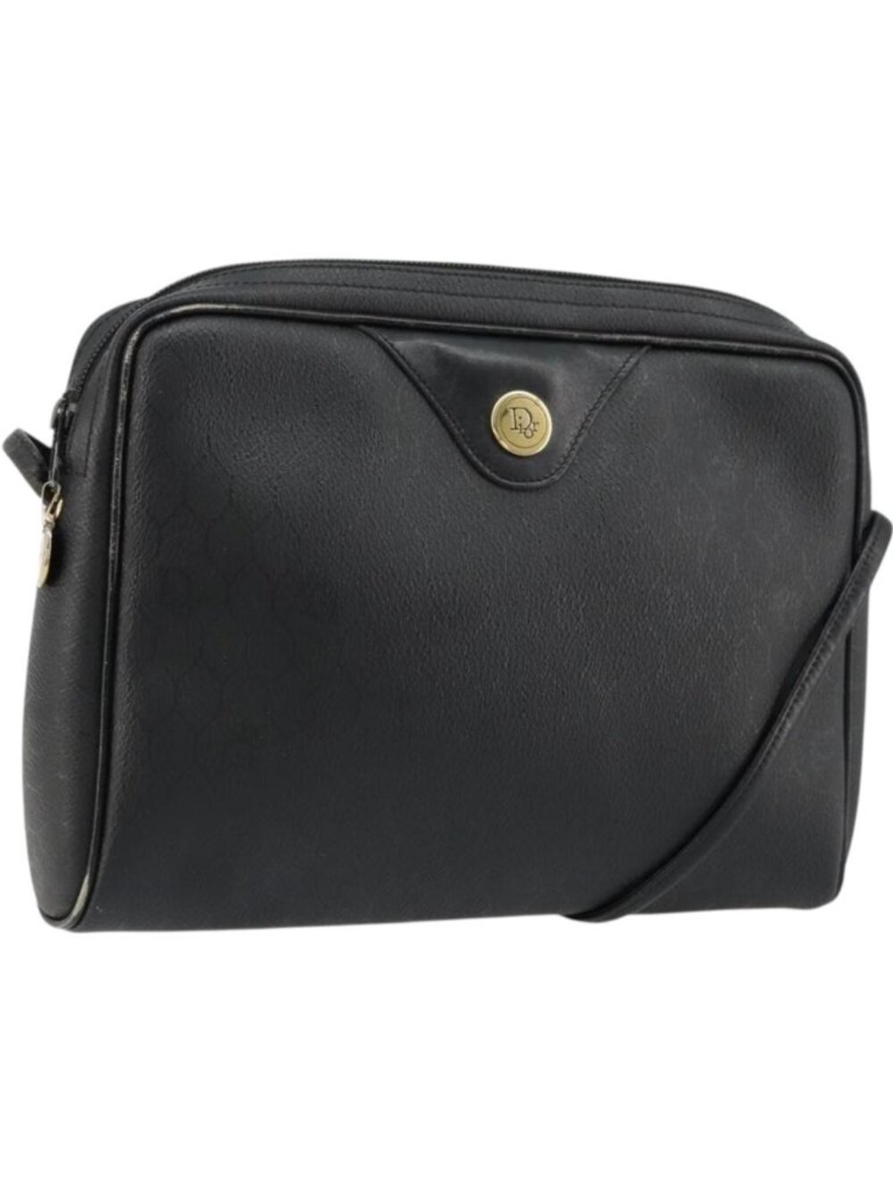 Christian Dior Honeycomb Canvas Shoulder Bag PVC Black Gold